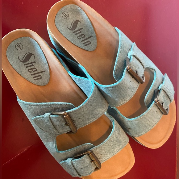 Platform Seude Sandals Slides Seafoam Green Studded Rivets Size 9 so comfy! - Picture 3 of 8